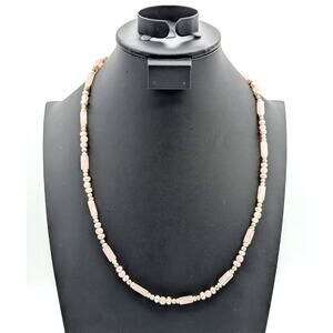 Vintage Pink Quartz Bar Agate Pearl Bead Hook Clasp 24" Necklace